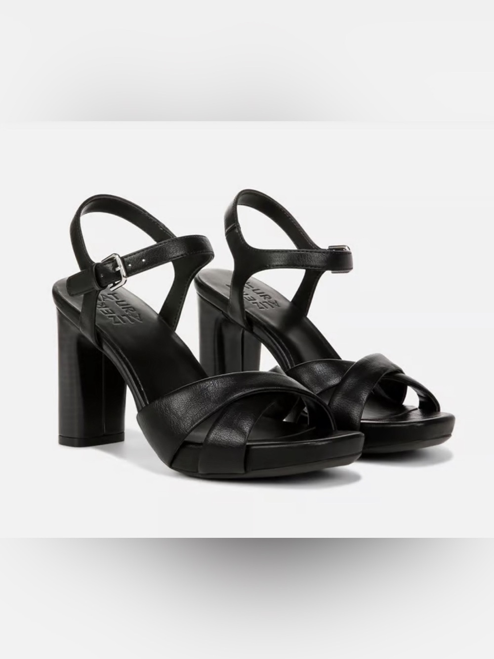 Naturalizer Black Leather Crisscross Block Heel Sandals
